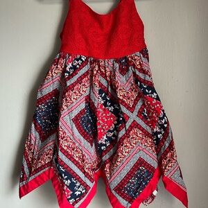 Red and Multicolor Patterned Dress